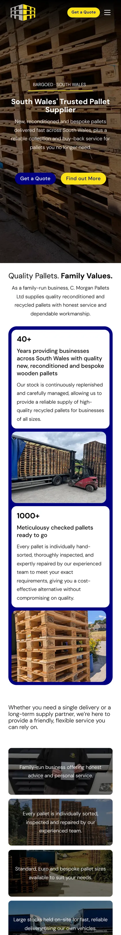 C Morgan Pallets website on a phone