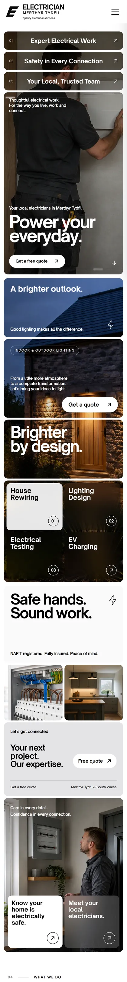 Electrician Merthyr Tydfil website on a phone